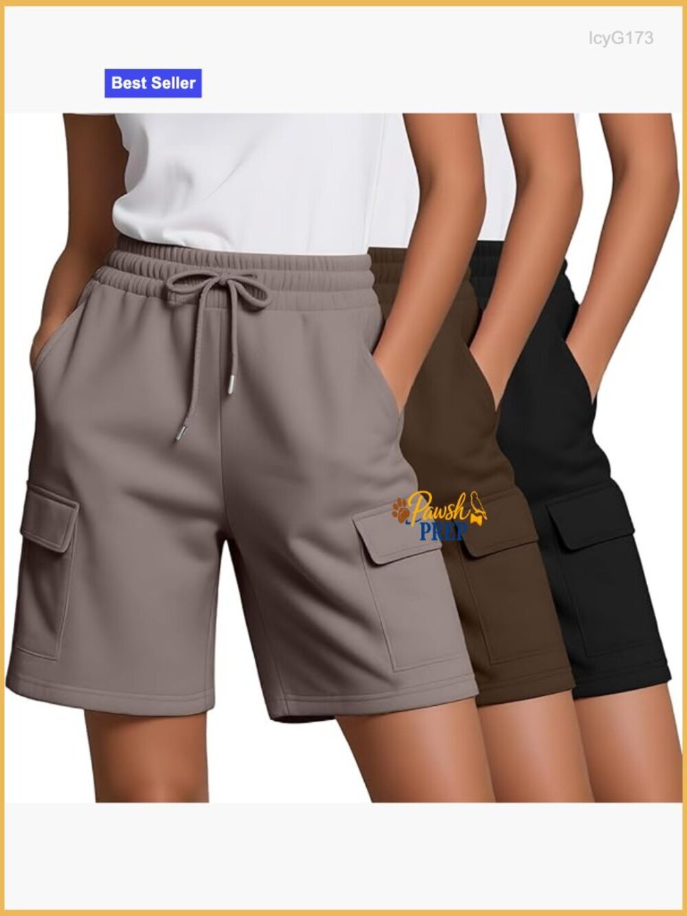 3 Pack Cargo Bermuda Shorts Elastic Waist Knee Length Active Casual